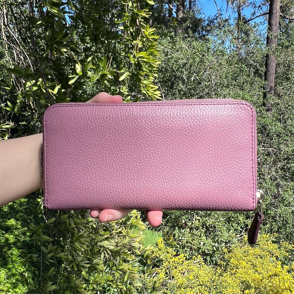 COACH Long Zip-Around Wallet Pink Pebble Leather with Silver Hardware AUTHENTIC - Picture 2 of 8